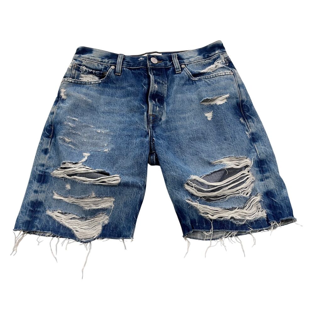 FRAME Denim Le Slouch Bermuda Shorts Riverrun Distressed Cutoff Size 27